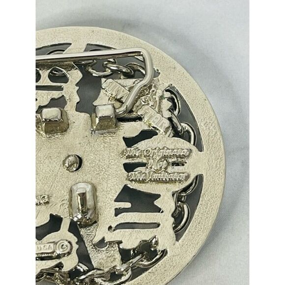 Low Rider Steering Wheel Spinner Belt Buckle Silvertone 3-1/2 inch Dia Hot Rod - Picture 5 of 5